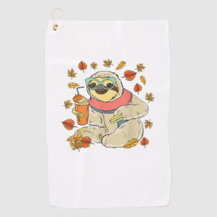 Pumpkin Spice Sloth Fall Leaves Thanksgiving Autum Golf Towel