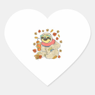 Pumpkin Spice Sloth Fall Leaves Thanksgiving Autum Heart Sticker