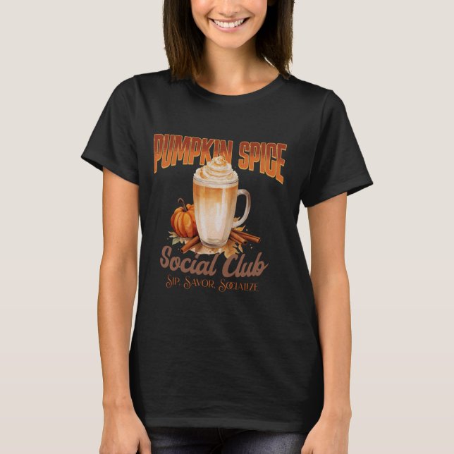 Pumpkin Spice Social Club, Cute Fall Coffee Coquet T-Shirt (Front)