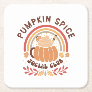 Pumpkin Spice Social Club – Cute Fall PSL Square Paper Coaster