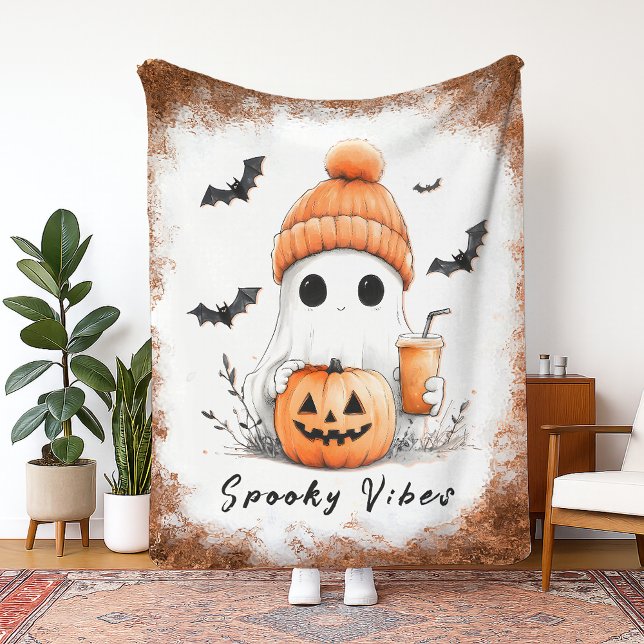 Pumpkin Spice Spooky Vibes Personalised Fleece Blanket (Creator Uploaded)