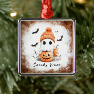 Pumpkin Spice Spooky Vibes Personalised Metal Tree Decoration
