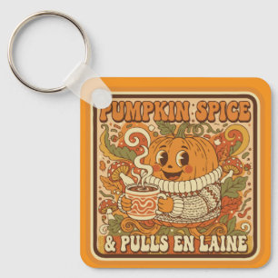 Pumpkin Spice & Sweater Weather Retro Autumn Key Ring
