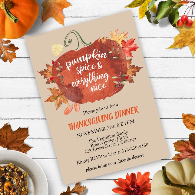 Pumpkin Spice Thanksgiving Brown Invitation (Creator Uploaded)