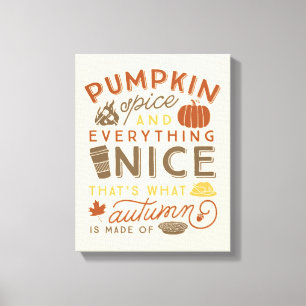 Pumpkin Spice Typographic Autumn Art Canvas Print