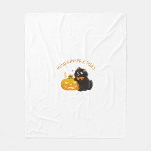 Pumpkin Spice Vibes, Halloween, black cat, pumpkin Fleece Blanket