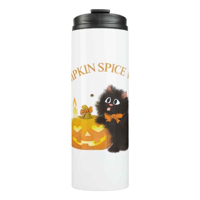 Pumpkin Spice Vibes, Halloween, black cat, pumpkin Thermal Tumbler (Front)