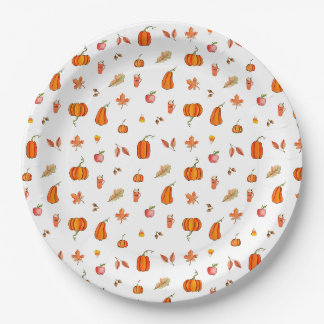 Pumpkin Spice Watercolor Paper Plate