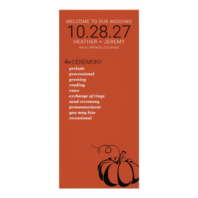 Pumpkin Spice Wedding Program Rack Card (Front)