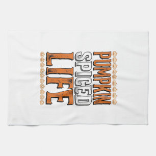 Pumpkin Spiced Life Vintage Halloween Typography D Tea Towel