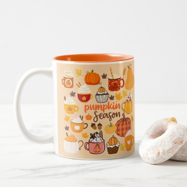 Pumpkin Spiced Season Two-Tone Coffee Mug (With Donut)