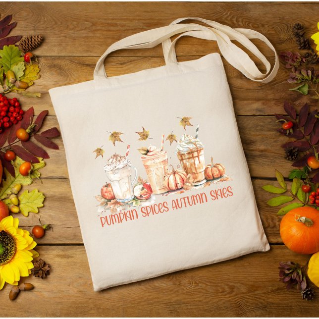 Pumpkin Spices Fall Autumn Drink Funny Quote Tote Bag (Close up)