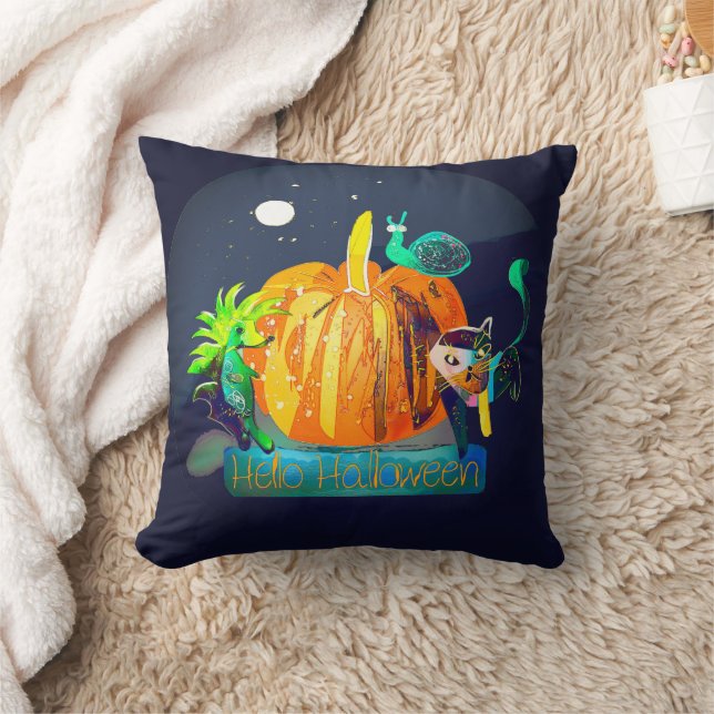 Pumpkin Spirit – Halloween Animals & Moon Wall Clo Cushion (Blanket)