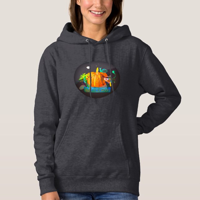 Pumpkin Spirit Magic Fun Halloween Animals & Moon Hoodie (Front)