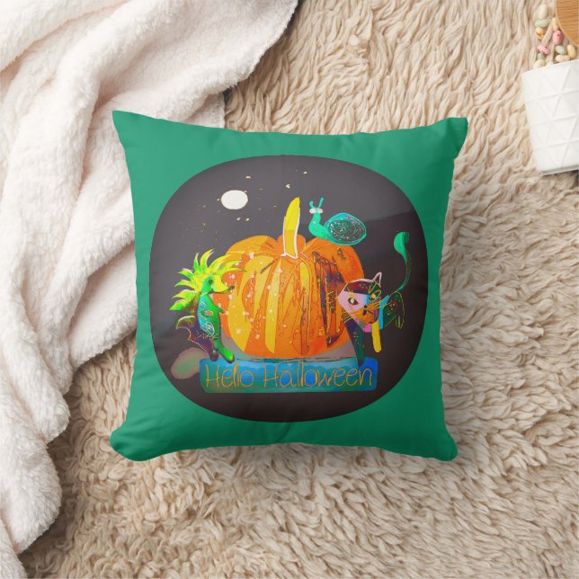 Pumpkin Spirit Pillow – Halloween Animals & Moon (Blanket)