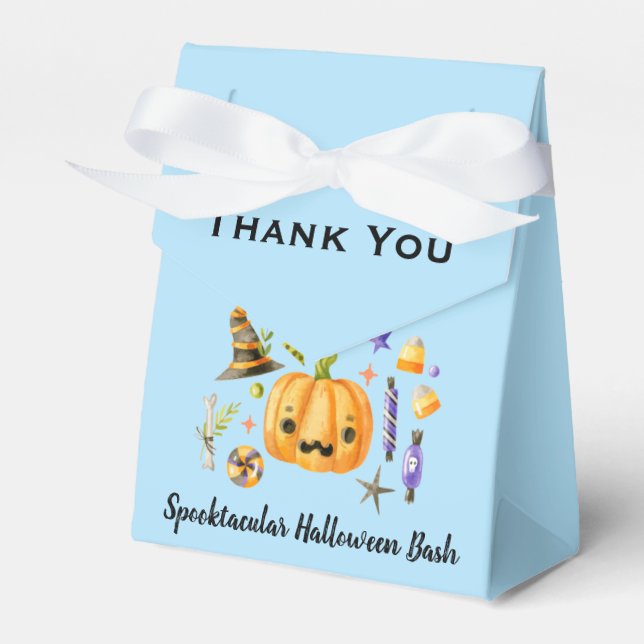 Pumpkin Spooktacular Halloween Bash Party Blue Favour Box (Front Side)