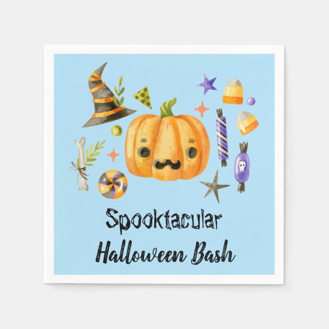Pumpkin Spooktacular Halloween Bash Party Blue Napkin (Front)