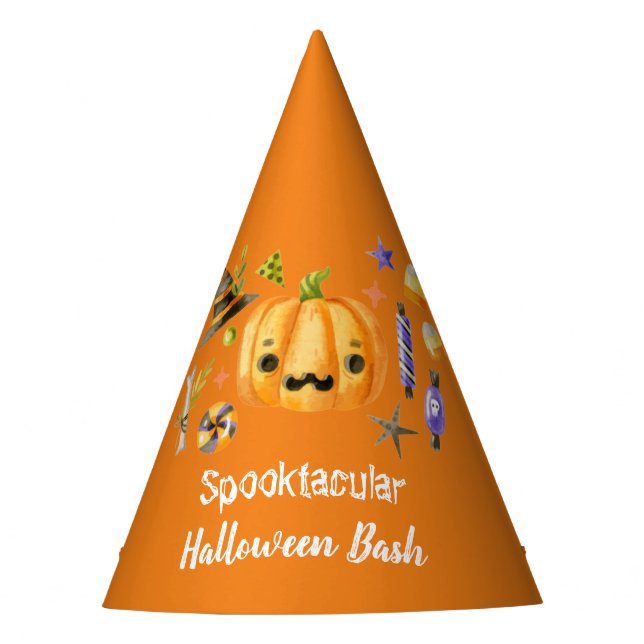 Pumpkin Spooktacular Halloween Bash Party Orange Hat (Front)