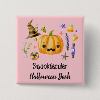 Pumpkin Spooktacular Halloween Bash Party Pink 15 Cm Square Badge
