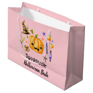 Pumpkin Spooktacular Halloween Bash Party Pink Large Gift Bag