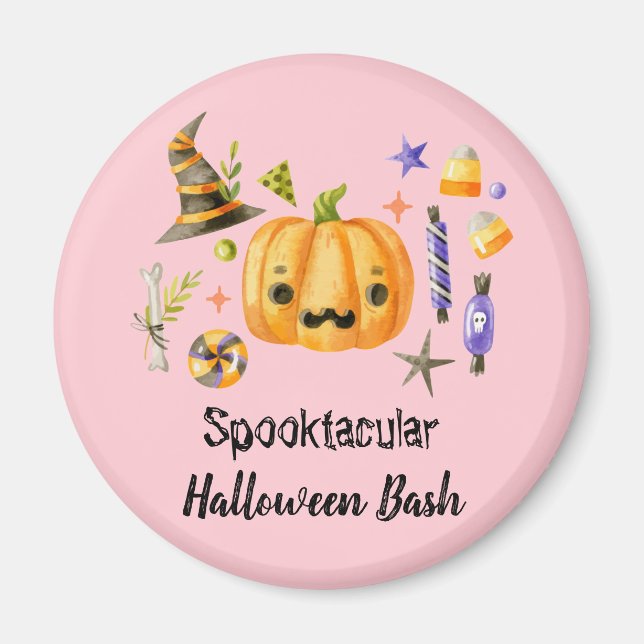Pumpkin Spooktacular Halloween Bash Party Pink Magnet (Front)