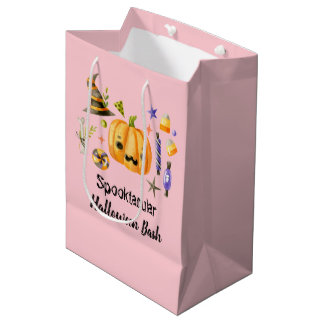 Pumpkin Spooktacular Halloween Bash Party Pink Medium Gift Bag