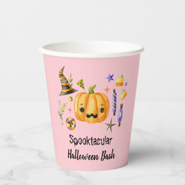 Pumpkin Spooktacular Halloween Bash Party Pink Paper Cups (Front)