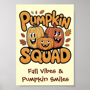 Pumpkin Squad Cute Retro Cartoon Autumn Halloween Poster