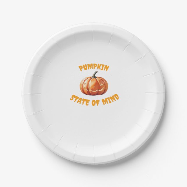 Pumpkin State of Mind - Halloween Oversized T-Shir Paper Plate (Front)