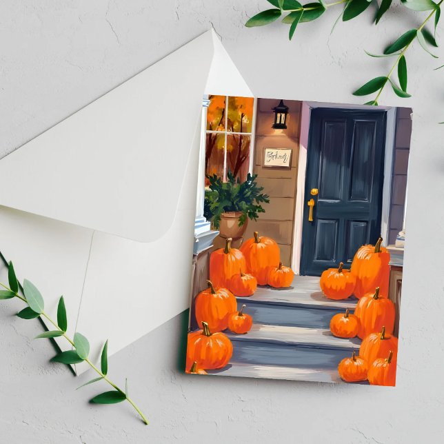 Pumpkin Steps Fall Autumn Orange Watercolor Card (Creator Uploaded)