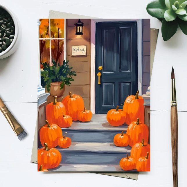 Pumpkin Steps Fall Autumn Orange Watercolor Postcard (Creator Uploaded)