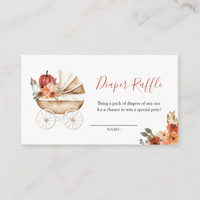 Pumpkin Stroller Floral Baby Shower Diaper Raffle Enclosure Card (Front)