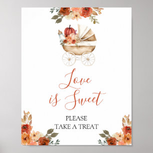 Pumpkin Stroller Floral Baby Shower Love is Sweet Poster