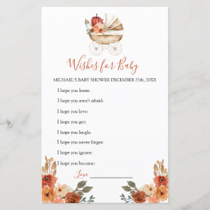 Pumpkin Stroller Floral Baby Shower Wish for Baby