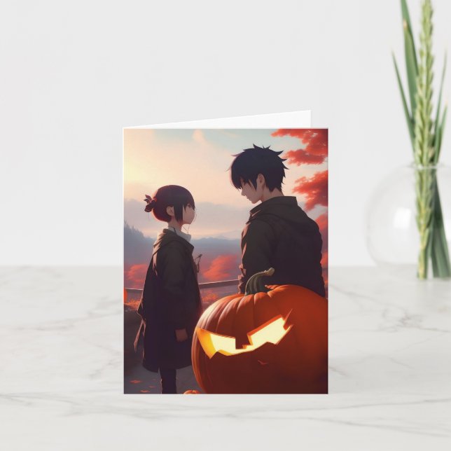 Pumpkin Study - Anime - AI - E Holiday Card (Front)