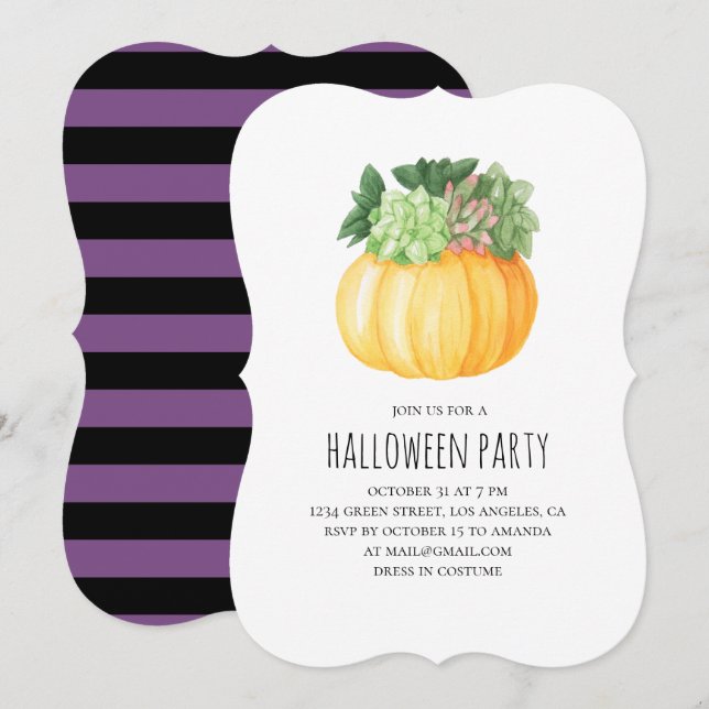 Pumpkin succulents. Purple & black Halloween party Invitation (Front/Back)