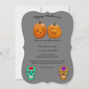 Pumpkin Sugar Skull Halloween Party Invitation