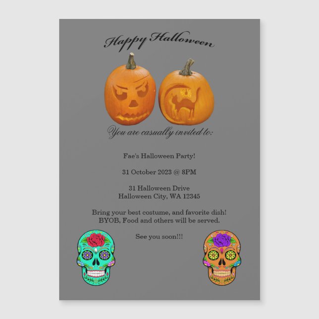 Pumpkin Sugar Skull Halloween Party Invitation (Front)