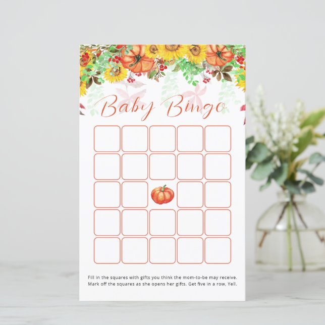 Pumpkin Sunflower Baby Shower Bingo Game (Standing Front)