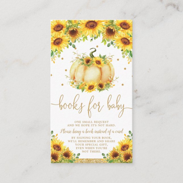 Pumpkin Sunflower Baby Shower Books for Baby Enclosure Card (Front)