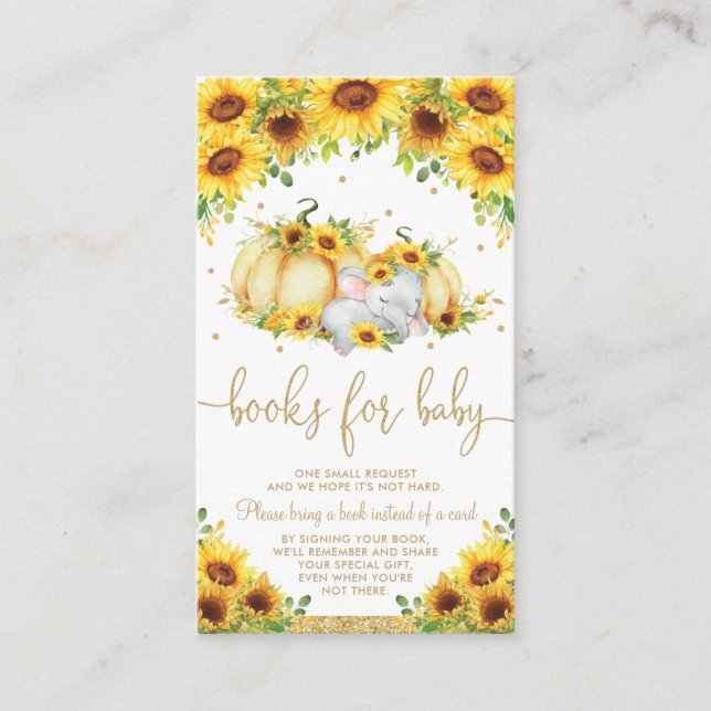 Pumpkin Sunflower Elephant Shower Books for Baby Enclosure Card (Front)