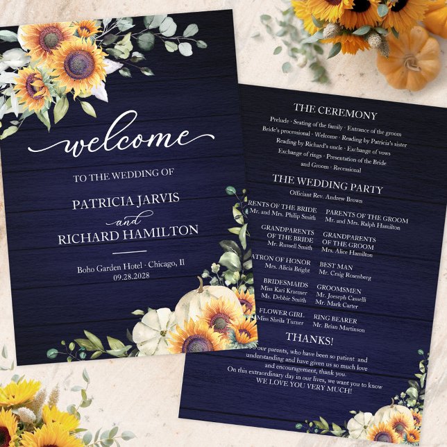 Pumpkin Sunflower Fall Wedding Ceremony Program Invitation (Creator Uploaded)