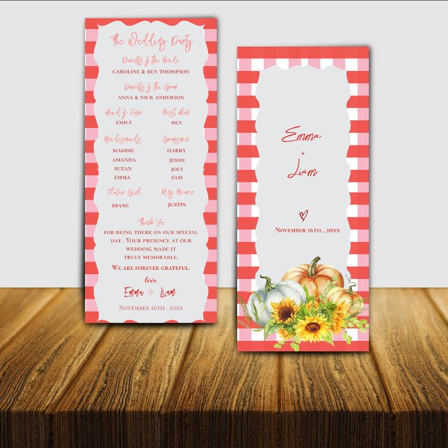 Pumpkin & Sunflower Fall Wedding Program Card (Pumpkin & Sunflower Fall Wedding Program Card)