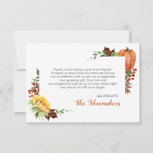 Pumpkin Sunflower Fall Wedding Thank You Card