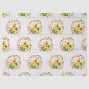 Pumpkin Sunflower Floral Fall Foliage Bird Wreath  Tissue Paper