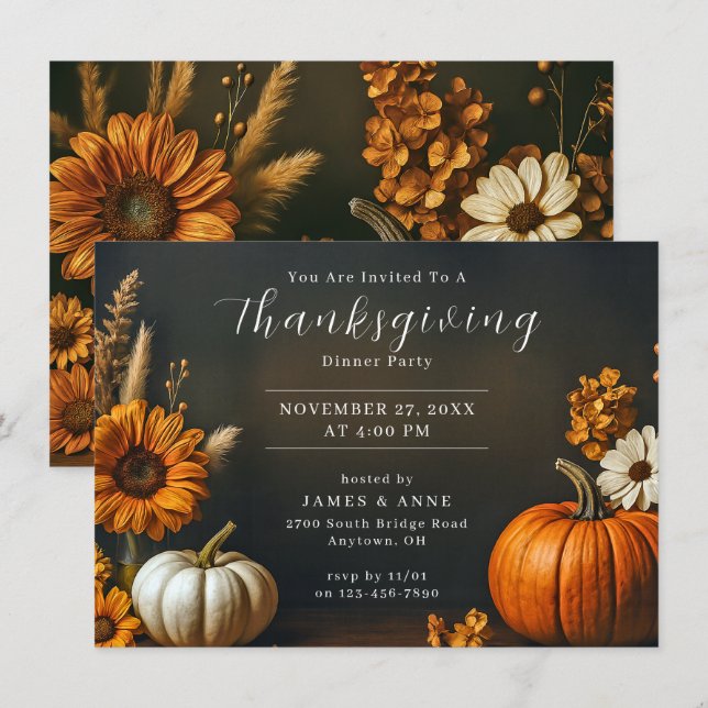 Pumpkin & Sunflower Thanksgiving Invitation (Front/Back)