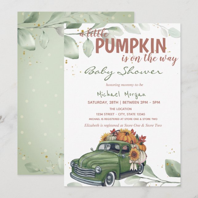 Pumpkin Sunflower Truck Baby Shower  Invitation (Front/Back)