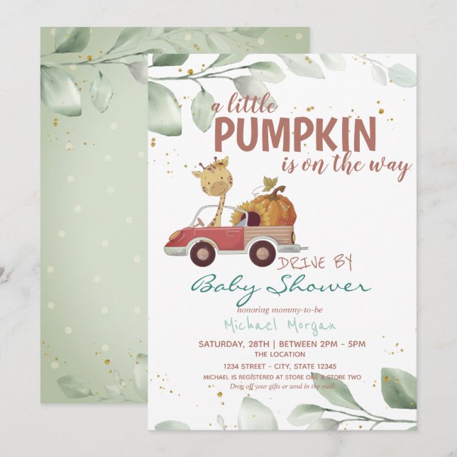 Pumpkin Sunflower Truck Drive By Baby Shower Invitation (Front/Back)