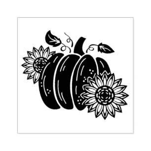 Pumpkin Sunflowers Cute Fall Festival Autumn  Rubber Stamp