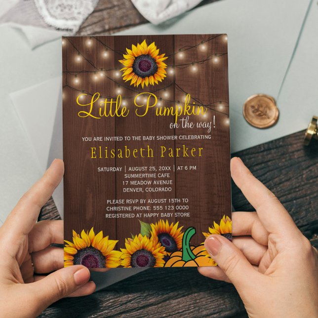 Pumpkin Sunflowers Rustic Barn Wood Baby Shower Invitation (Creator Uploaded)
